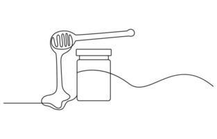 Continuous one line drawing of honey glass jars vector
