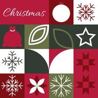 Modern geometric red and green seamless pattern with christmas and new year elements in squares vector