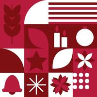 Modern geometric red seamless pattern with christmas elements in squares vector