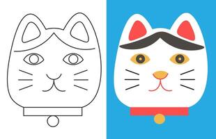 lucky cat head in line and shape style vector