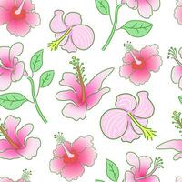 seamless pattern with pink hibiscus flower vector
