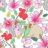 seamless pattern with hibiscus flower and monkey vector