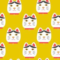 seamless pattern with lucky cat head in shape doodle style vector