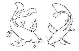 isolated koi fish in line doodle style vector