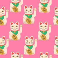 seamless pattern with lucky cat on pink background vector