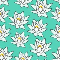 seamless pattern with white water lily on green background vector
