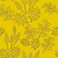 seamless pattern with acanthus in doodle black lines vector