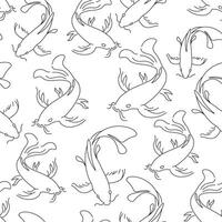 seamless pattern with koi fish in line doodle style vector