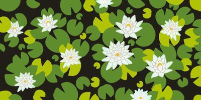 water lily horizontal background with dark water vector