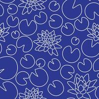 seamless pattern with water lily in line doodle style vector