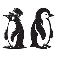 A graphic showing a pair of penguins on a white backdrop. Simple layered graphic drawing that is modifiable. Wild creatures. animals that live in the north. vector