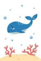 Vertical poster with whale. Character in children's style. illustration. vector