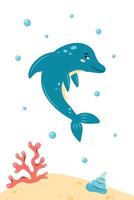 Vertical poster with dolphin. Character in children's style. illustration. vector