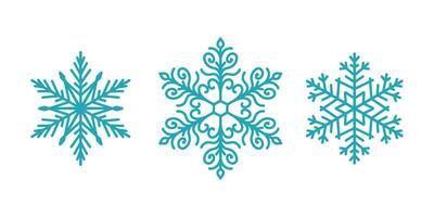 Beautiful snowflakes set, detailed hand drawn flat line illustration. Graphic outline drawing. Christmas and New Year symbol. Unique snowflake silhouette icon for winter designs vector