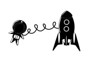 Black and white astronaut in space and rocket vector