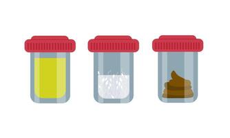 Set of plastic containers with biomaterials urine, sperm and feces vector