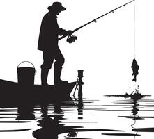 Silhouette of a fisherman on a boat with a fish vector