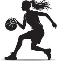 Silhouette of a girl basketball player running with the ball vector