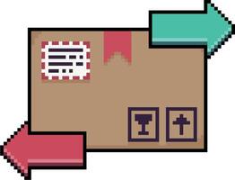 Pixel art of delivery box with arrows indicating shipping directions in 8 bit style on white background vector