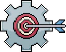 Pixel art gear with round target and arrow in 8 bit style on white background vector