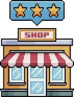 Pixel art little shop with a star rating bar in 8-bit style on a white background vector