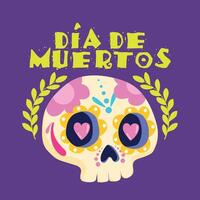 Decorative Day of the Dead sugar skull with flowers, vector