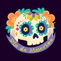 Decorative Day of the Dead sugar skull with flowers, vector