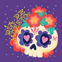 Decorative Day of the Dead sugar skull with flowers, vector