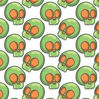 Green Halloween skulls with orange eyes pattern vector