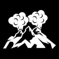 A black and white illustration of two mountains with smoke coming out of them vector