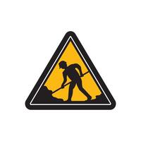 A yellow triangle with a man working on a construction site vector