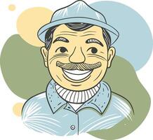 A smiling man with a mustache and hat vector