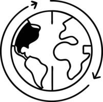 A black and white drawing of a globe with arrows pointing to it vector