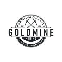 mountain gold mining logo design with simple vintage pickaxe tool concept illustration template vector