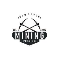 mountain mining logo design vintage pickaxe tool vector