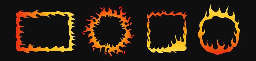 Flame circle and square border. Burning photo frame. vector