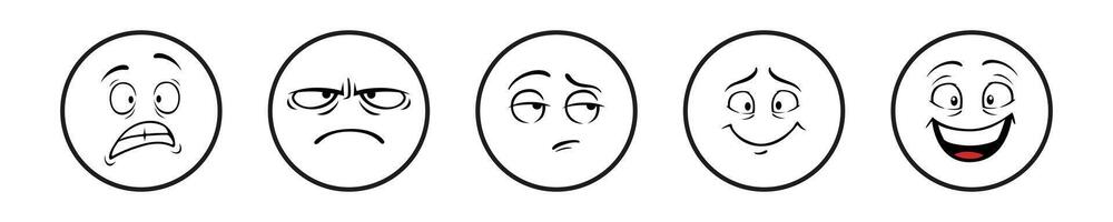 Round faces emotions set. Characters with anger and surprise expressing vector
