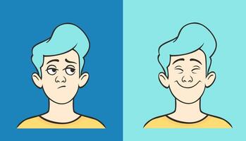 Skeptical and joyful cartoon guy vector