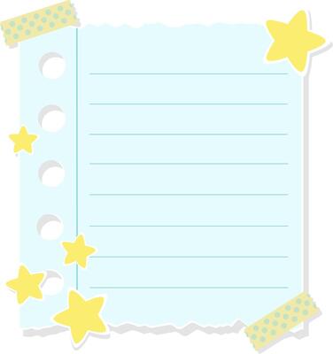 Cute Blue Paper Notes With Yellow Stars Sticker And Washi Tape Illustration