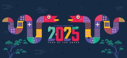 chinese new year 2025, year of the snake background with modern flat concept vector