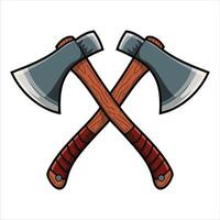 Axe, featuring crossed axes, including a firefighter axe. Ideal for fire service themes and illustrations related to firefighting and emergency response. Perfect for graphic designs and logos. vector