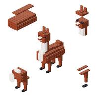 Concept with deconstruction Alpaca from plastic blocks. vector