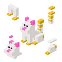 Concept with deconstruction cat from plastic blocks. vector
