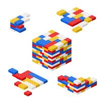 Concept with deconstruction cube from plastic blocks. vector