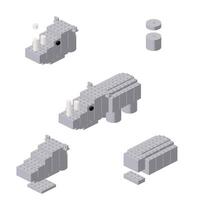 Concept with deconstruction hippopotamus from plastic blocks. vector