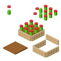 Concept with deconstruction garden box from plastic blocks. vector