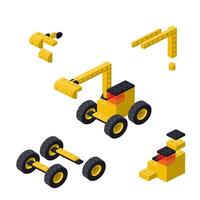 Concept with deconstruction Excavator from plastic blocks. vector