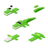 Concept with deconstruction crocodile from plastic blocks. vector