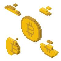 Concept with deconstruction BTC from plastic blocks. vector
