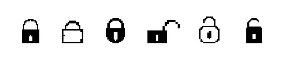 8 bit lock icon. Pixel locker retro arcade game. vector